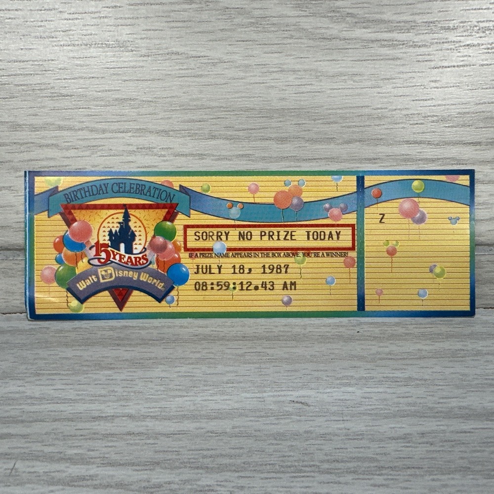 Walt Disney World 15 Years Birthday Prize Ticket 1987 Vintage - 4